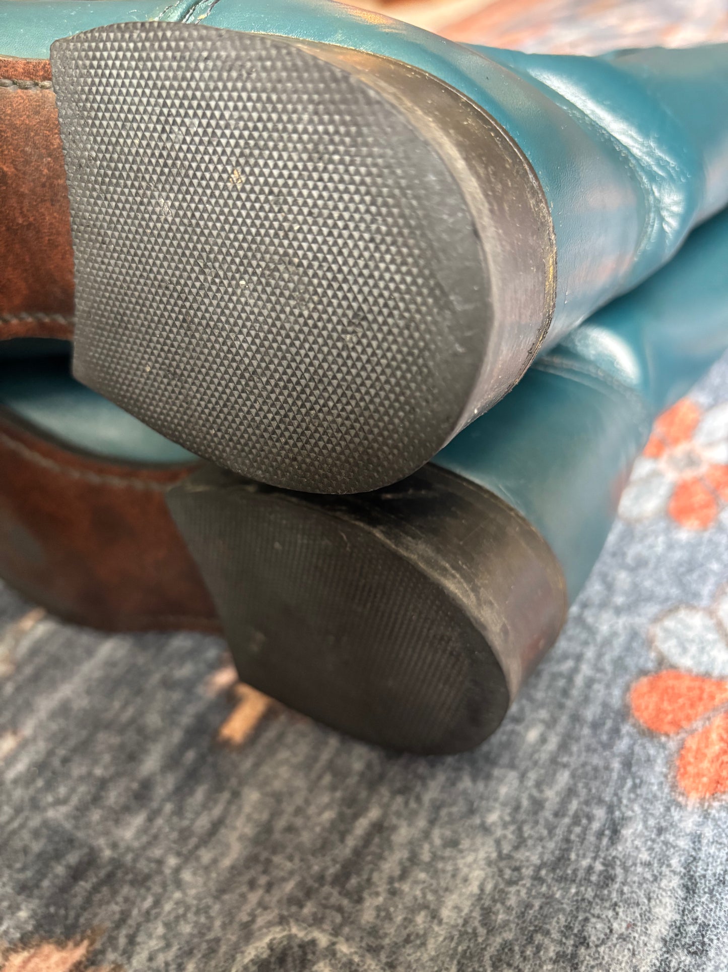 Vintage 1980s Acme Teal Cowboy Boots Women’s Size 8.5M USA Made Leather Western Roper Boots