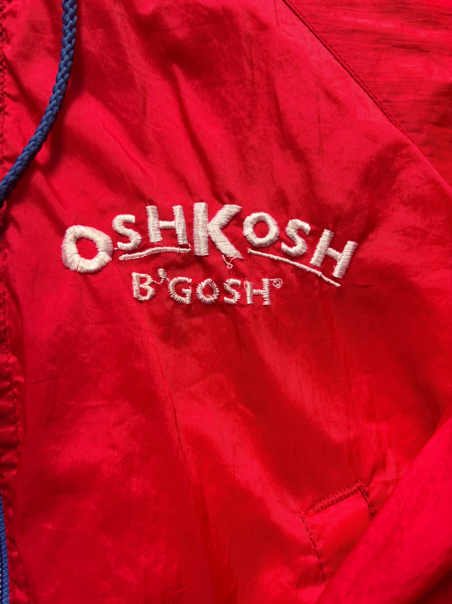 Vintage OshKosh B’Gosh Kids Red Hooded Windbreaker Jacket Embroidered Logo Full Zip Size 5/6