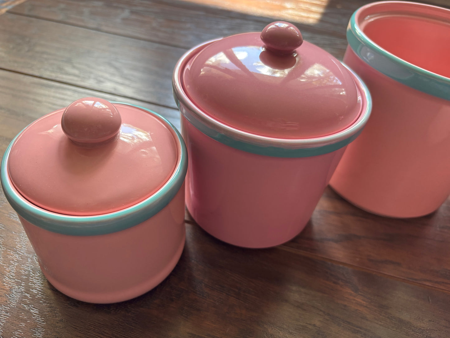 Vintage 1950s Pink Turquoise Canister Set Made in Japan MCM Ceramic Kitchen Canisters Butter Dish Creamer Atomic Retro