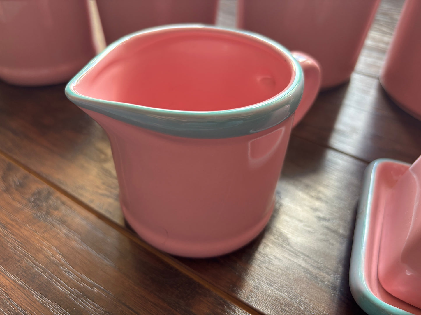 Vintage 1950s Pink Turquoise Canister Set Made in Japan MCM Ceramic Kitchen Canisters Butter Dish Creamer Atomic Retro