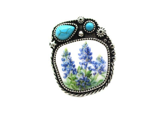 Western Turquoise Flower Portrait Cuff Ring