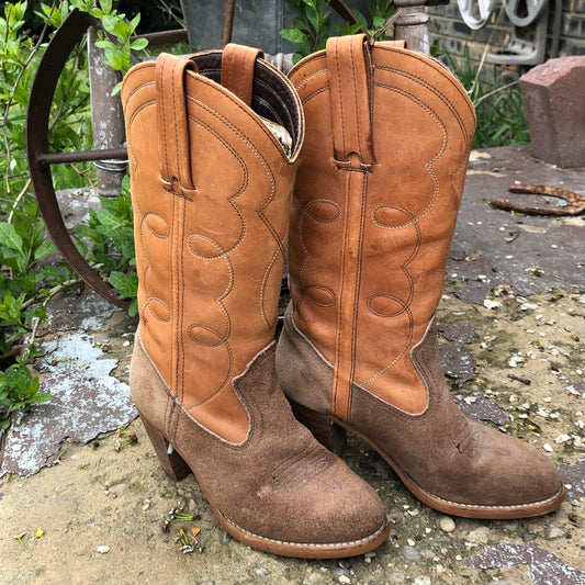 Vintage Western Women’s Dexter Two Tone Brown Cowgirl Boots | Made in USA