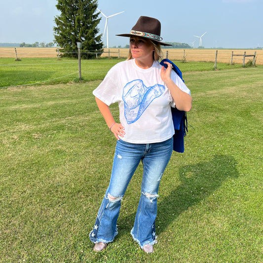 Cowboy Hat Graphic Crop Tees