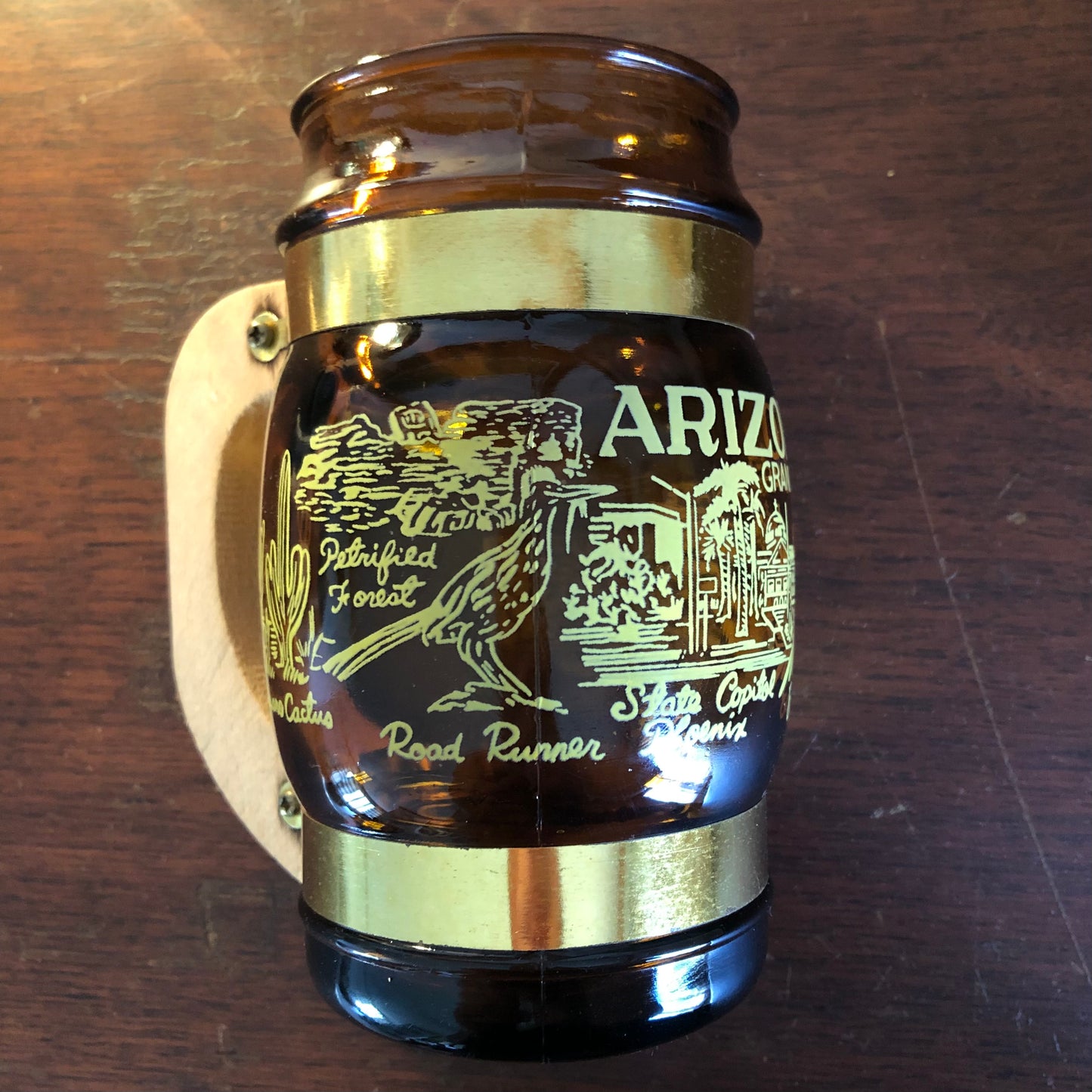 Vintage Siesta Ware with Wooden Handle Souvenir Amber Barrel Mug | Made in Taiwan
