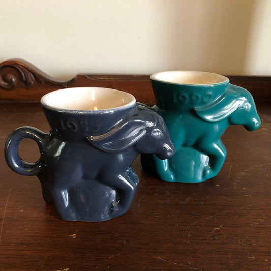 1985/1990 Vintage Frankoma Periwinkle and Turquoise Donkey Mugs