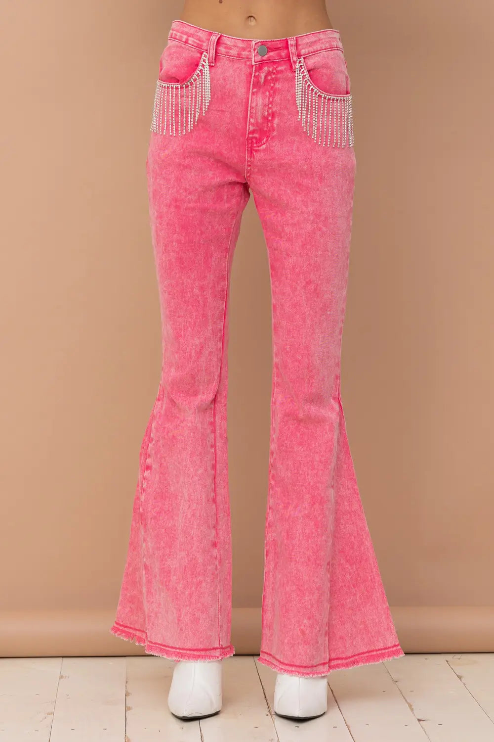 The Western Barbie Twill Denim Flare Stretch Bell  Bottom Rhinestone Jeans