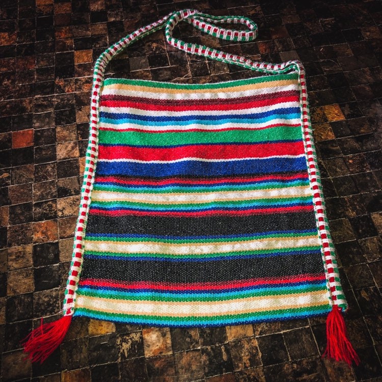 Vintage Woven Boho Hippie Mexican Drug Rug Style Over the Shoulder Handbag