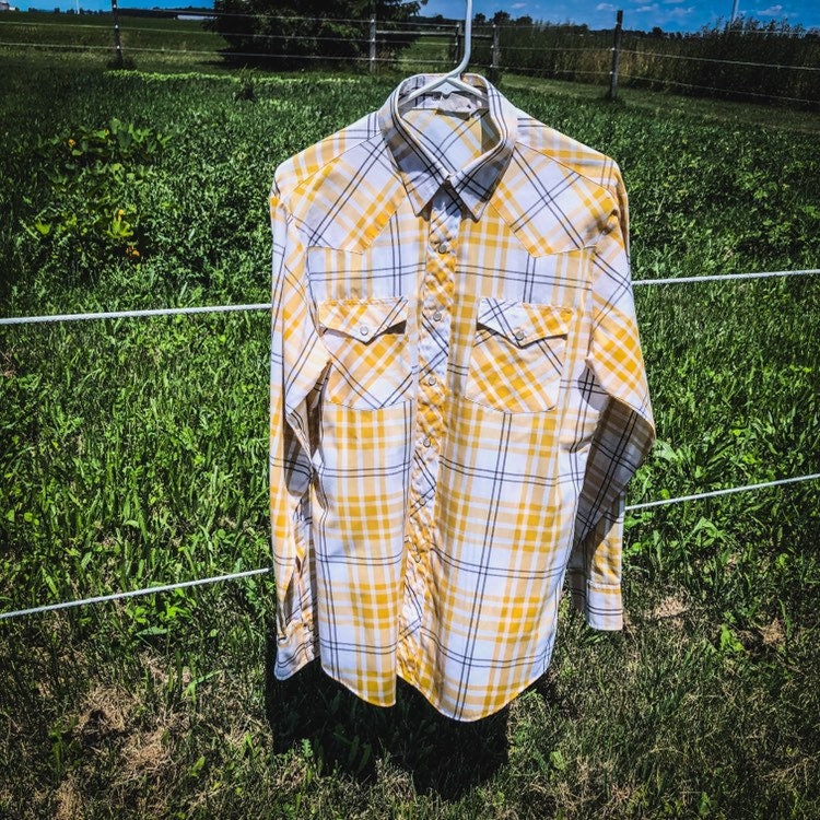 1980's Men's Vintage Western Rockabilly Lee Shirt with Snap Buttons