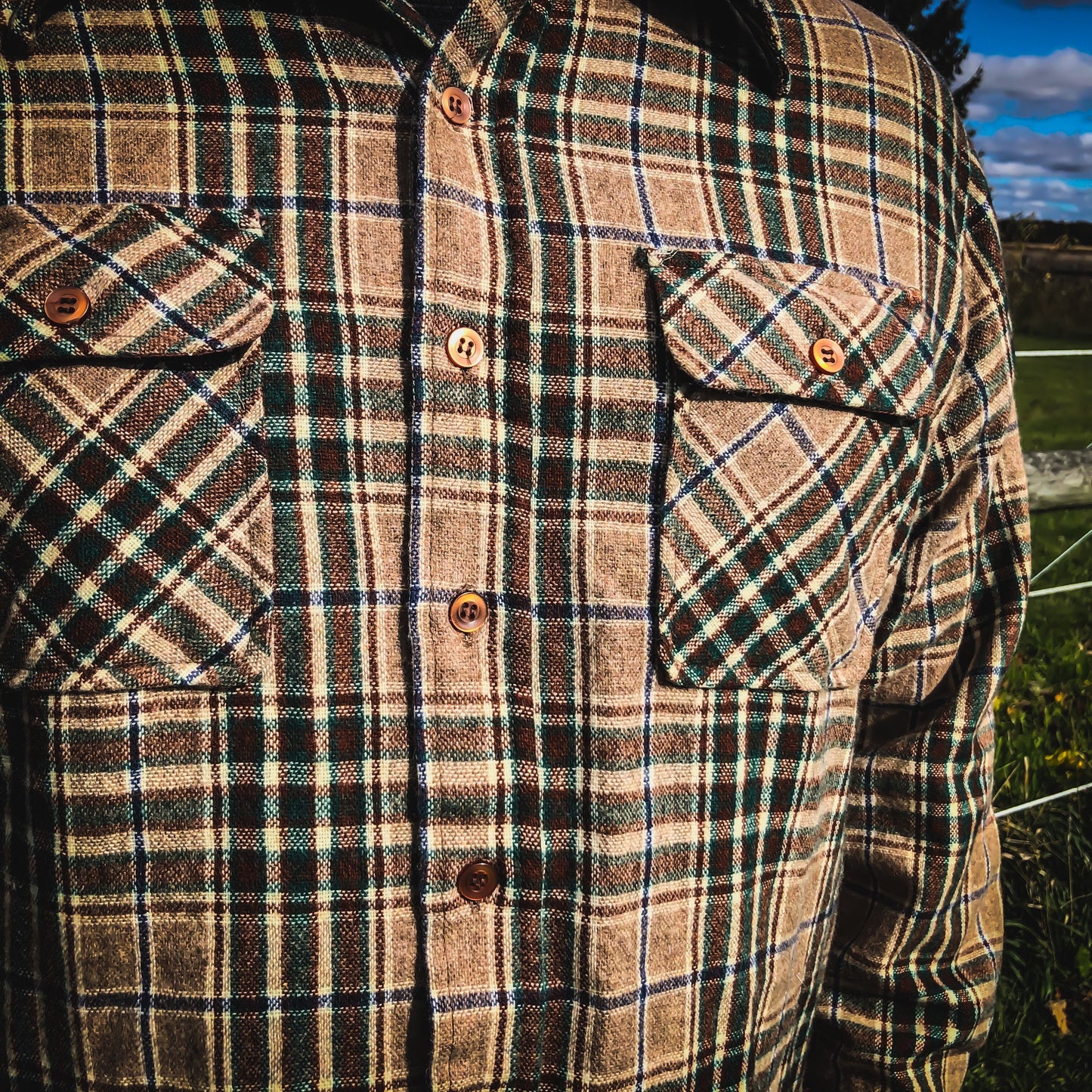 1970's Vintage Men's Richman Brothers Wool Plaid Shirt with Butterfly Collar and Pockets