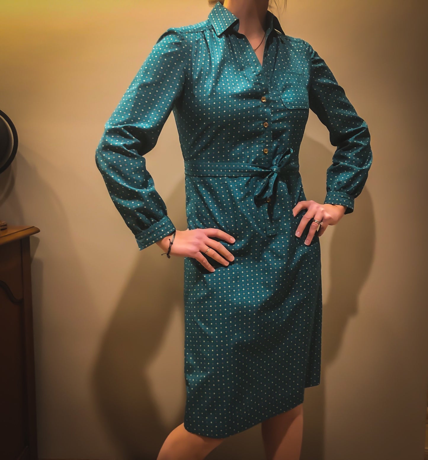 Adorable 1980's Vintage Women's Schrader Sport Petites Belted Teal Dress  Size 8-see measurements