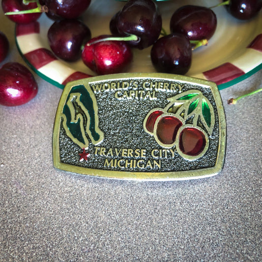 1982 Vintage World’s Cherry Capital Traverse City, Michigan Belt Buckle | Cherry Festival