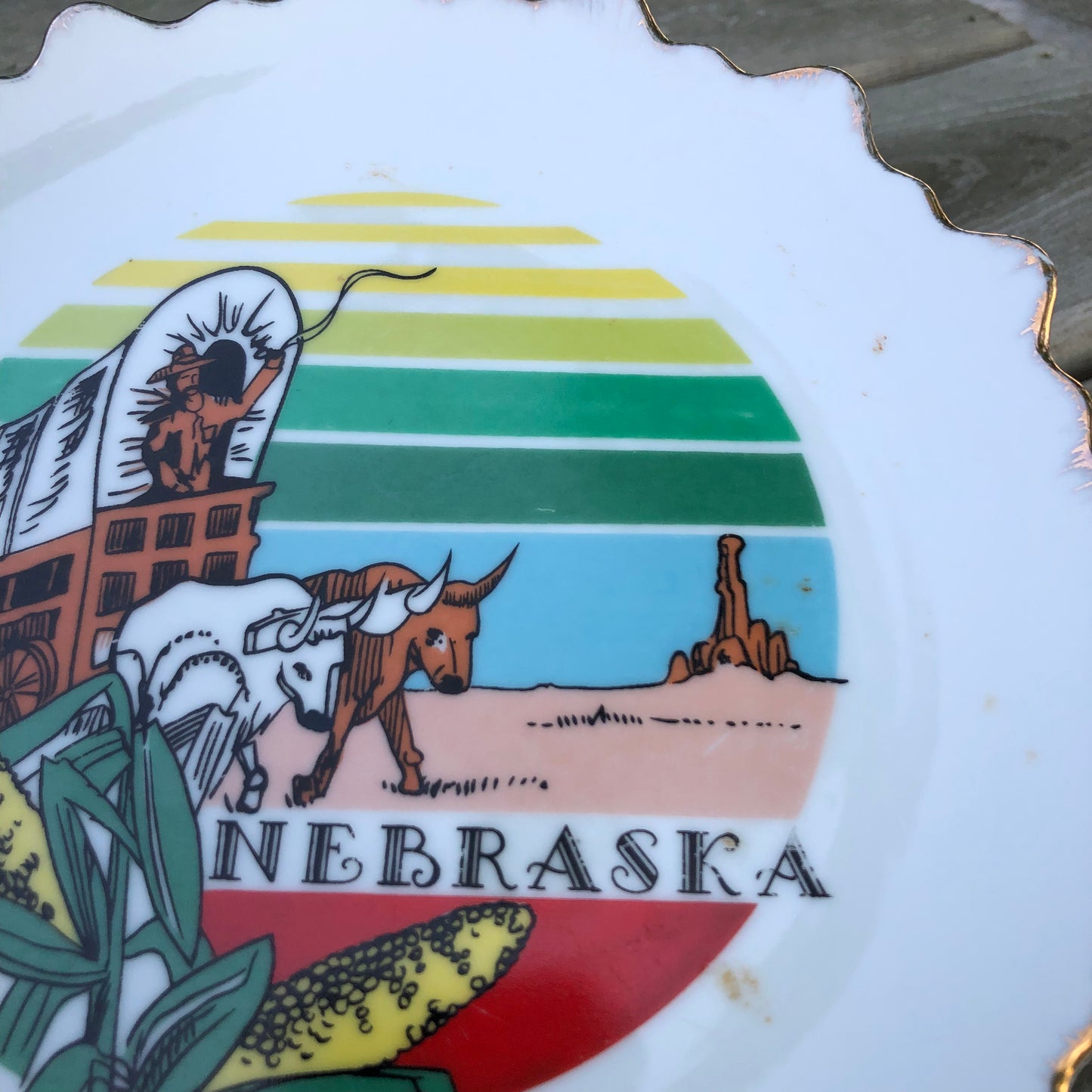 Vintage Nebraska State Souvenir Plate with Gold Trim | Made in Korea