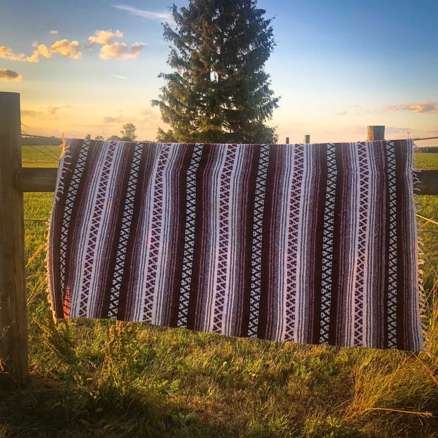 Vintage Boho Southwestern Style Blanket with Fringe