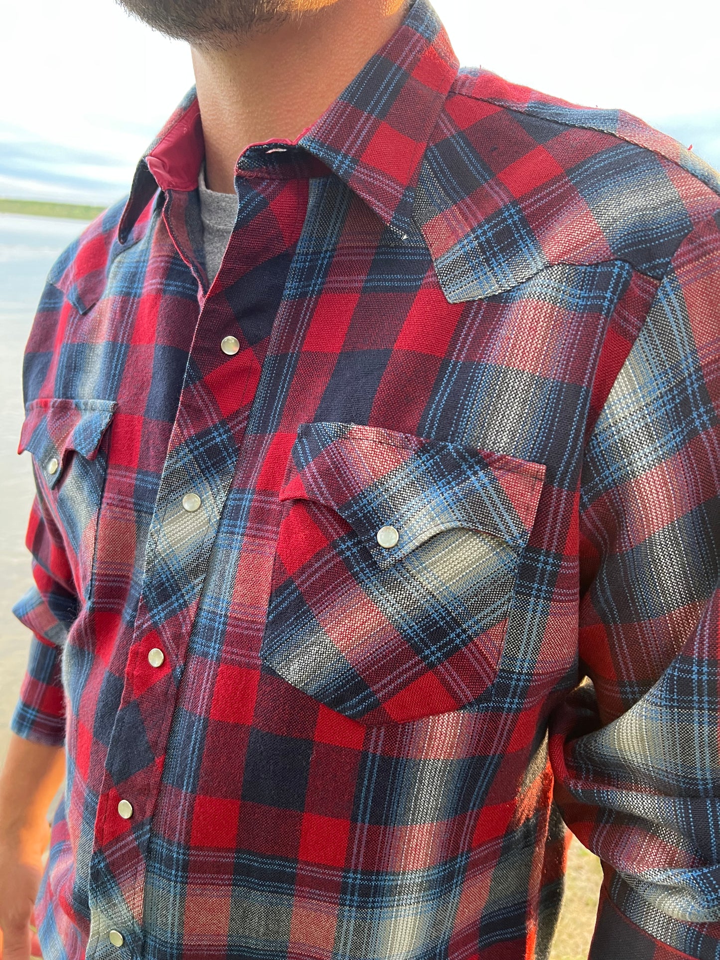 70s/80s Vintage Western Rockabilly Open Range Flannel Shirt with  Snap Buttons