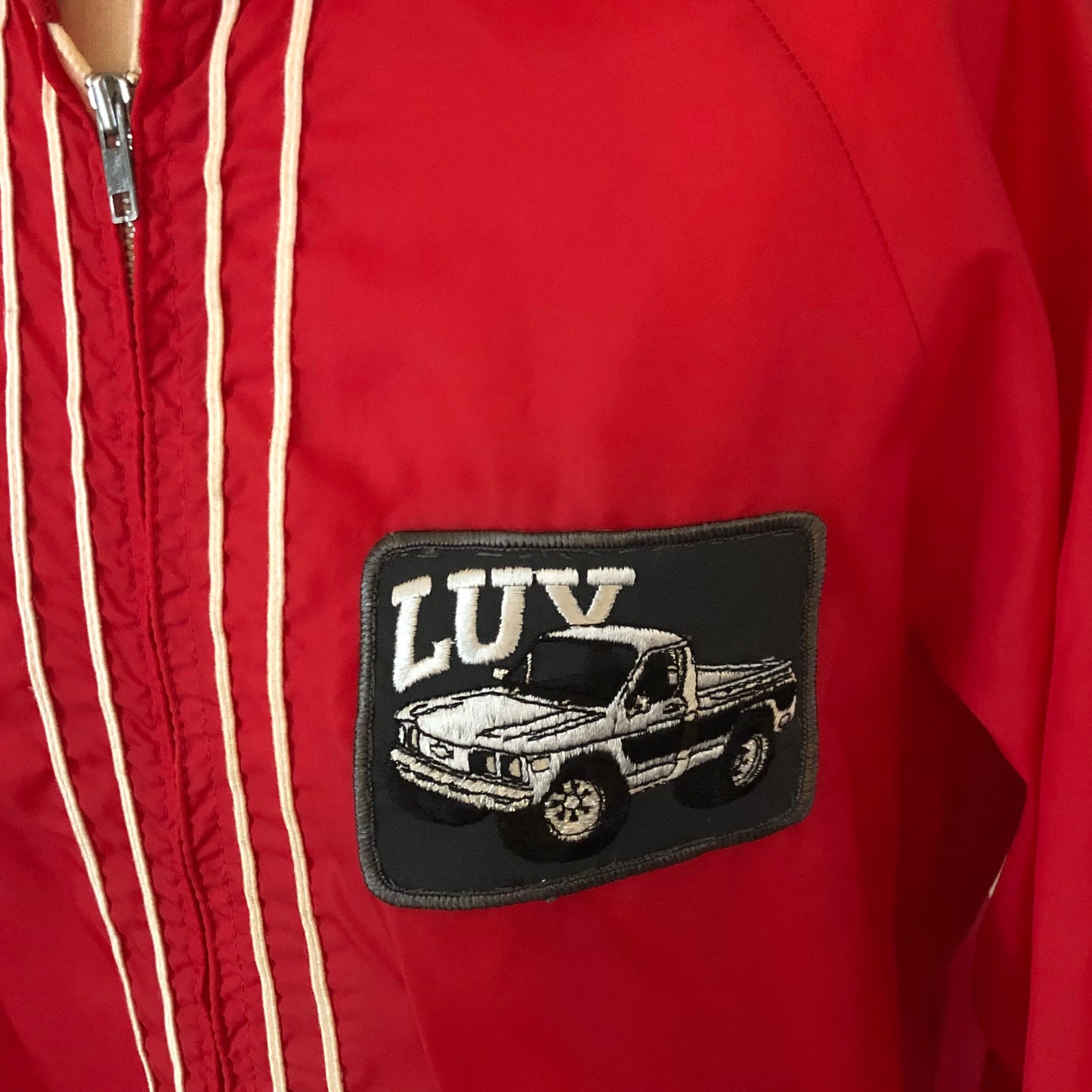 Vintage Nylon Windbreaker Jacket with Racing Stripes with LUV Truck Patch