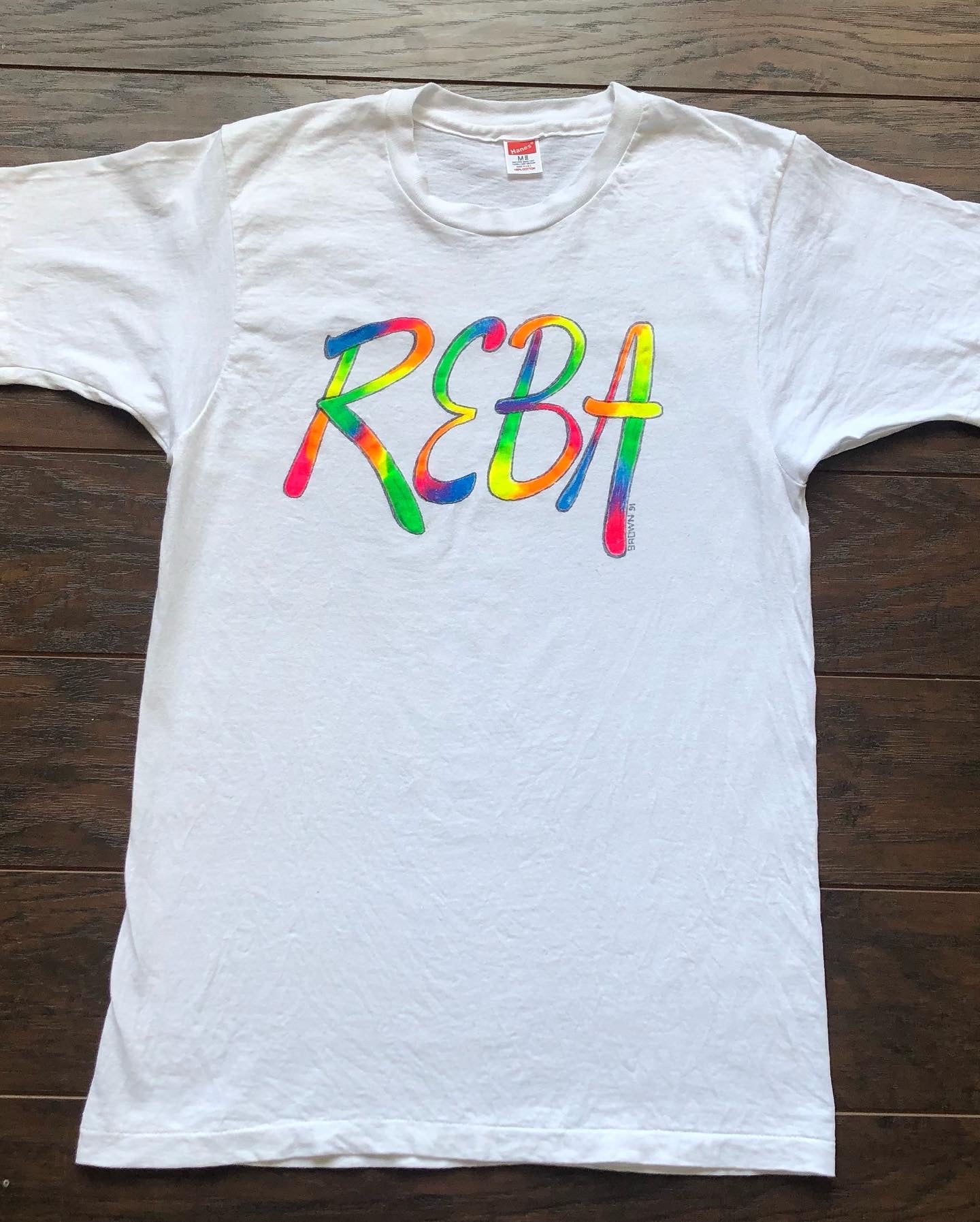 1991 Vintage Airbrushed Neon Rainbow Reba T-Shirt