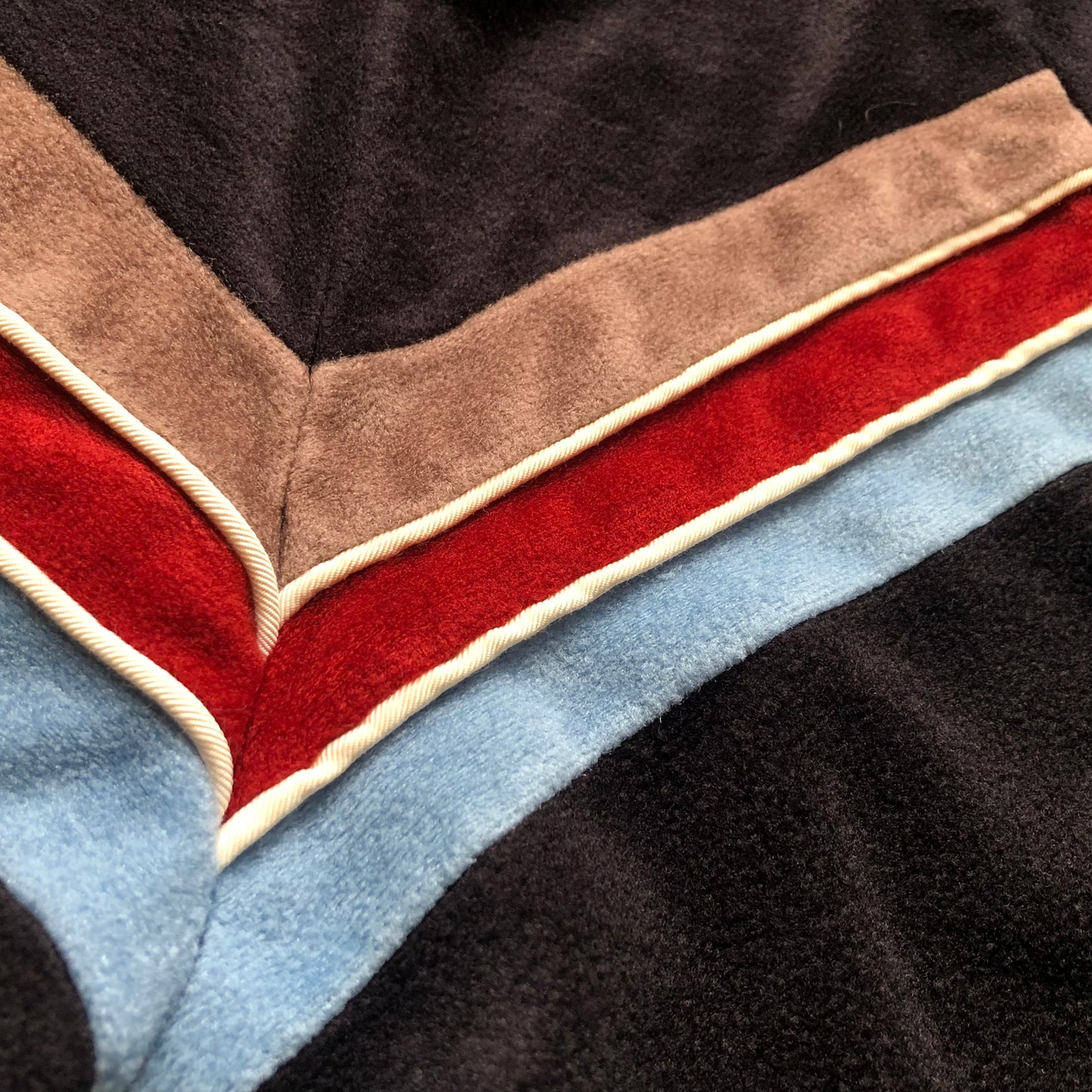 Vintage Royal Plush Robe with Tri-Color Stripes
