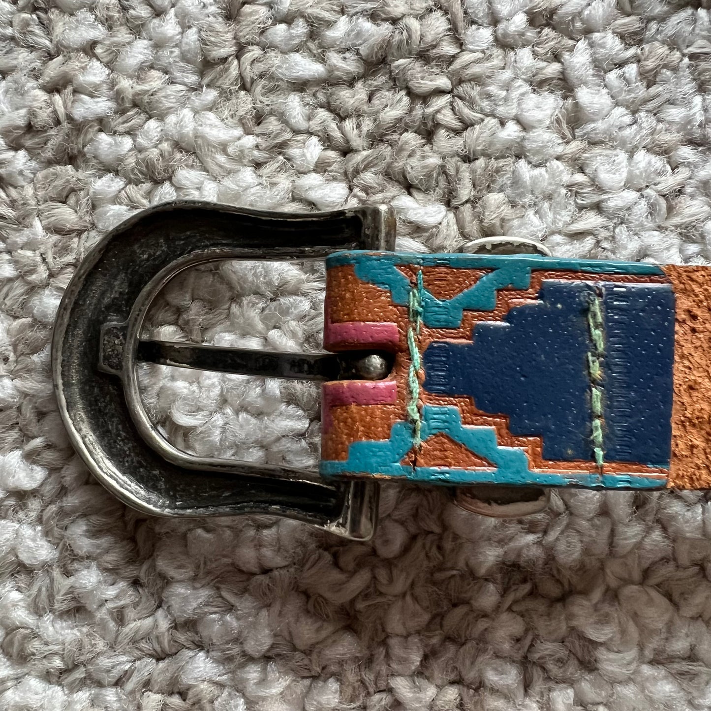 80’s Vintage Western MILOR Aztec Hand Painted Genuine Leather Tooled Belt | Made in Hong Kong