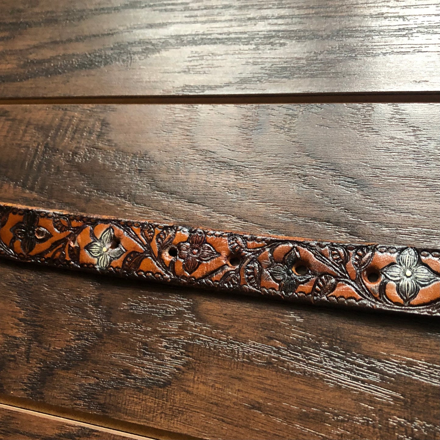 Vintage Western Tooled Leather Belt with “HENNY” and Flowers | Full Grain Cowhide