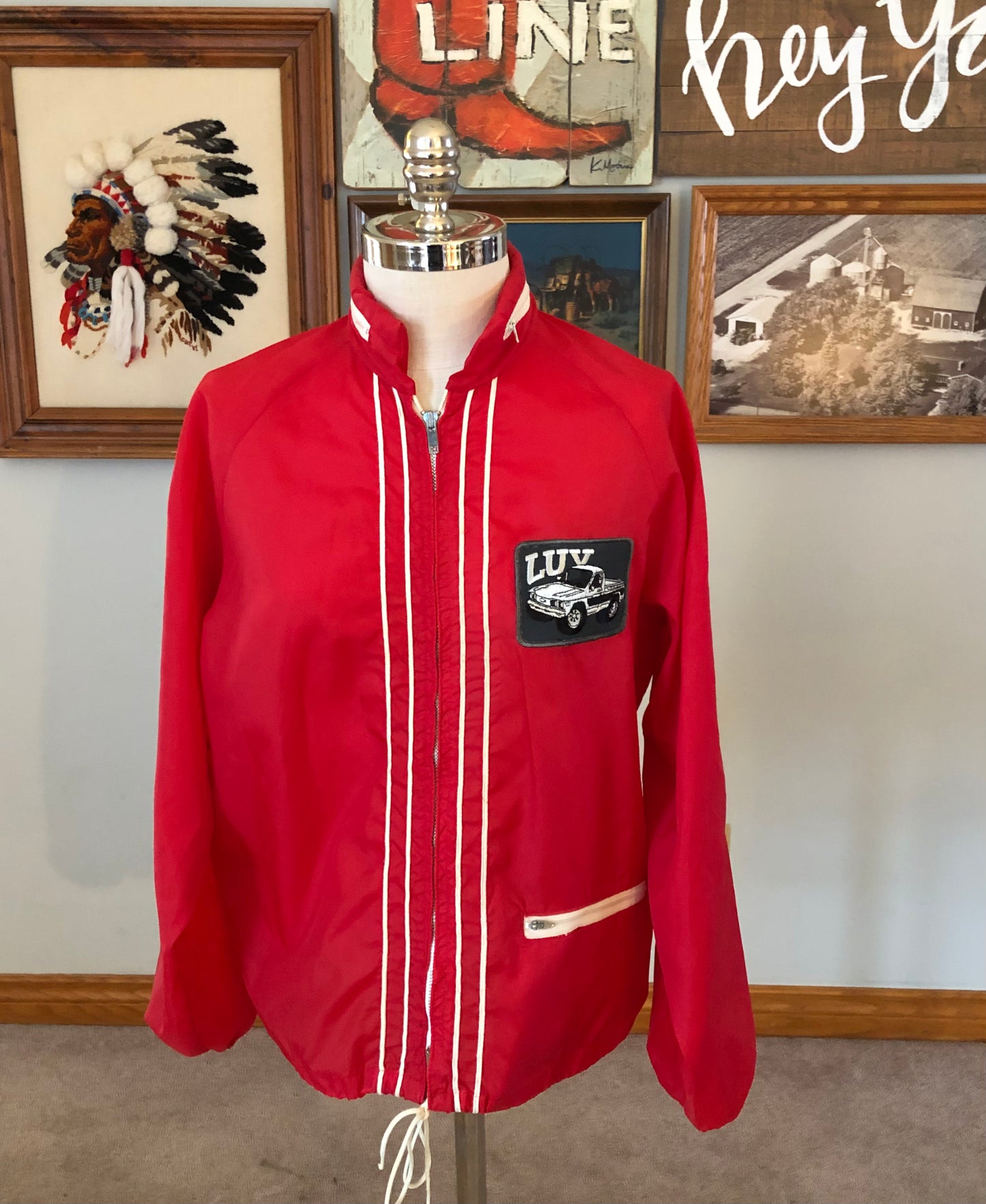 Vintage Nylon Windbreaker Jacket with Racing Stripes with LUV Truck Patch