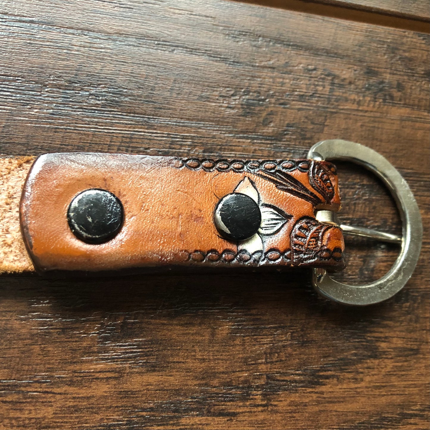 Vintage Western Tooled Leather Belt with “HENNY” and Flowers | Full Grain Cowhide