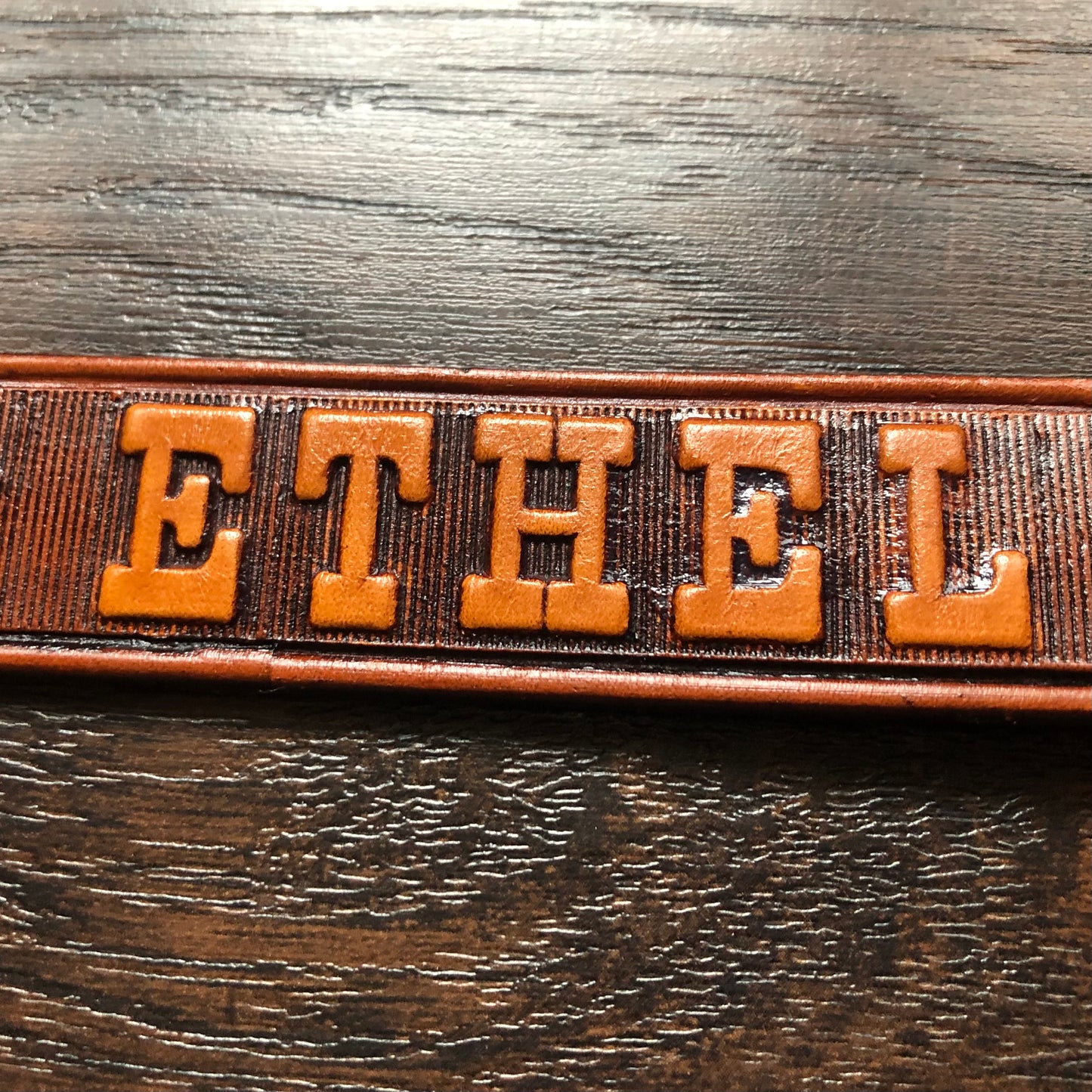 Vintage Western Tooled Leather Belt with “ETHEL” Acorns and Leaves | Made in USA