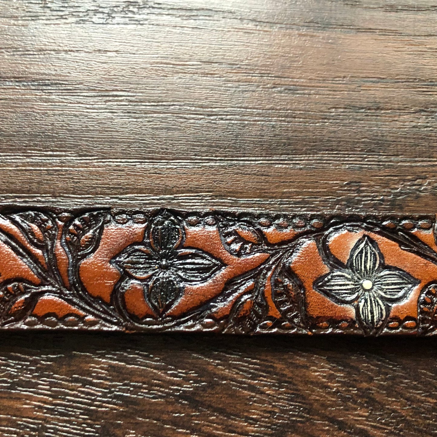 Vintage Western Tooled Leather Belt with “HENNY” and Flowers | Full Grain Cowhide