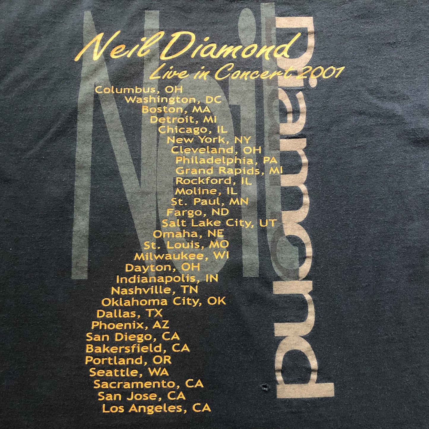 2001 Vintage Neil Diamond On Tour Concert T-Shirt