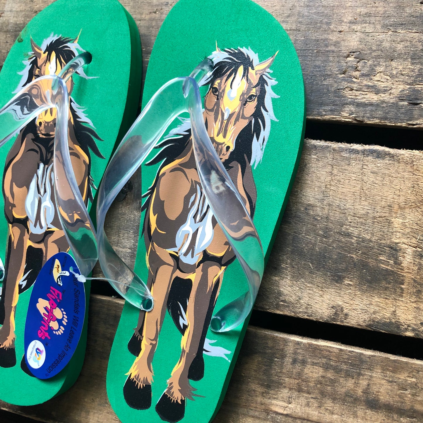 New with Tag Women’s Horse Flip Flops with Horseshoe Imprint on Bottom