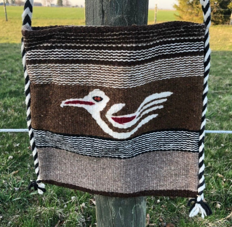 Vintage Southwestern Woven Wool Crossbody Purse with Tribal Bird