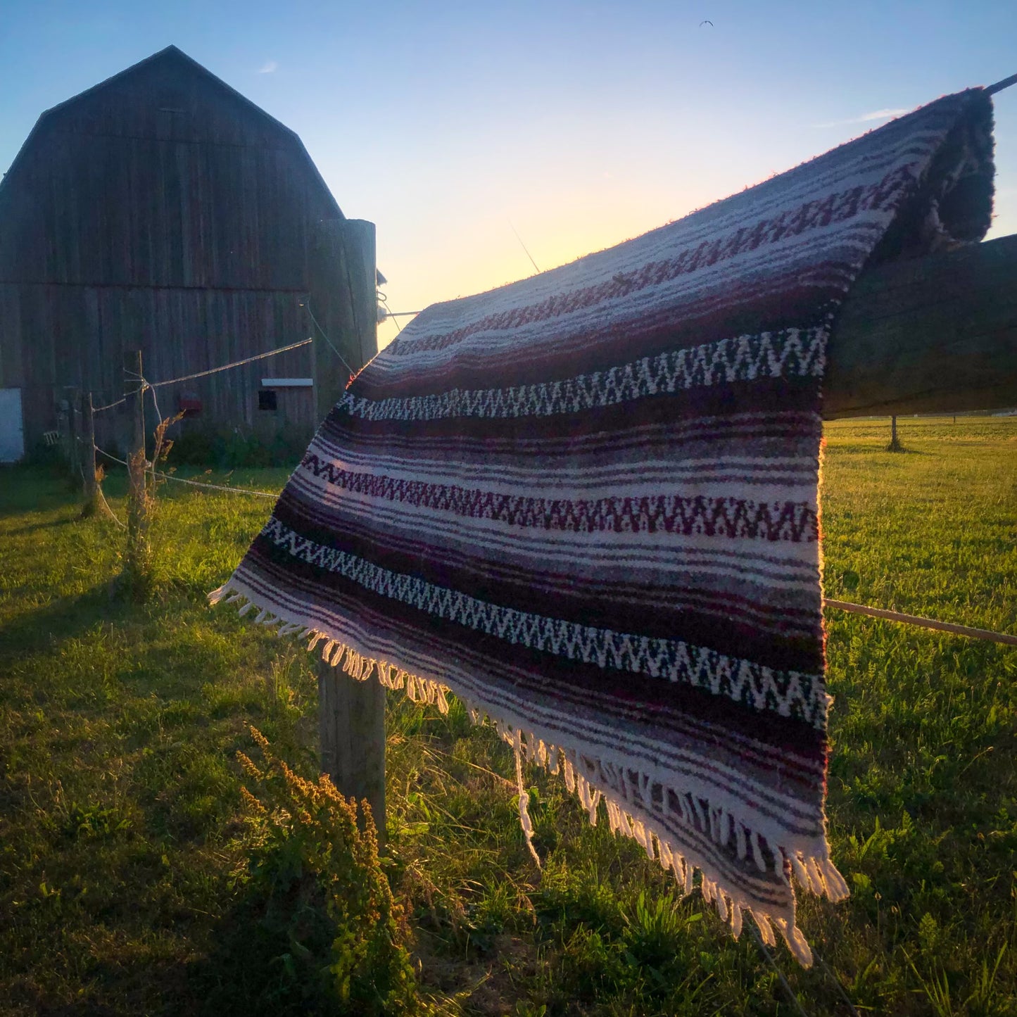 Vintage Boho Southwestern Style Blanket with Fringe