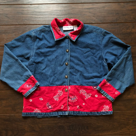 90’s Vintage Western Women’s Bedford Fair Lifestyles Denim Shirt Jacket with Bandana Accent