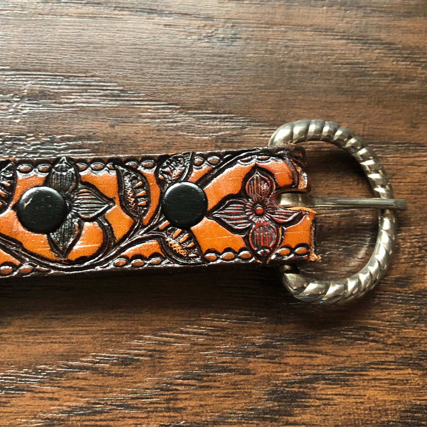 Vintage Western Tooled Leather Belt with “HENNY” and Flowers | Full Grain Cowhide