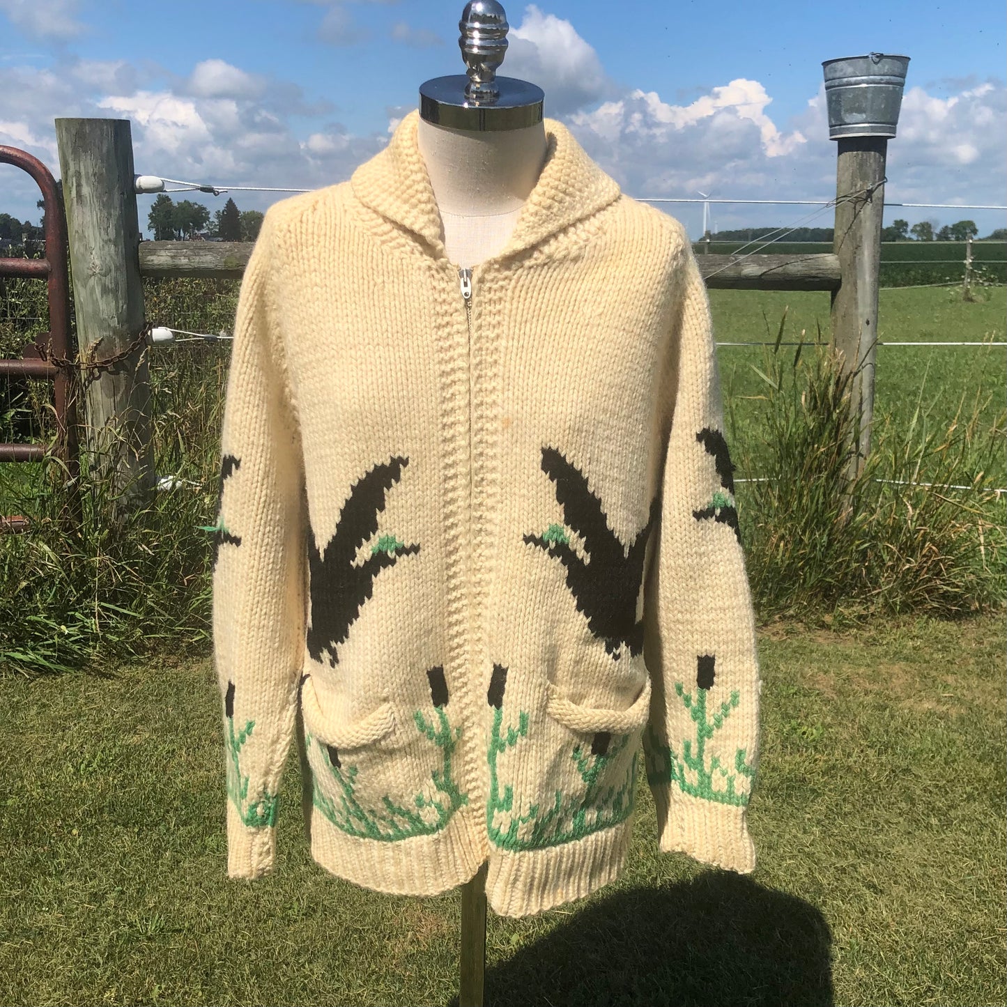 50’s/60’s Vintage Hand Knit Cowichan Sweater with Geese