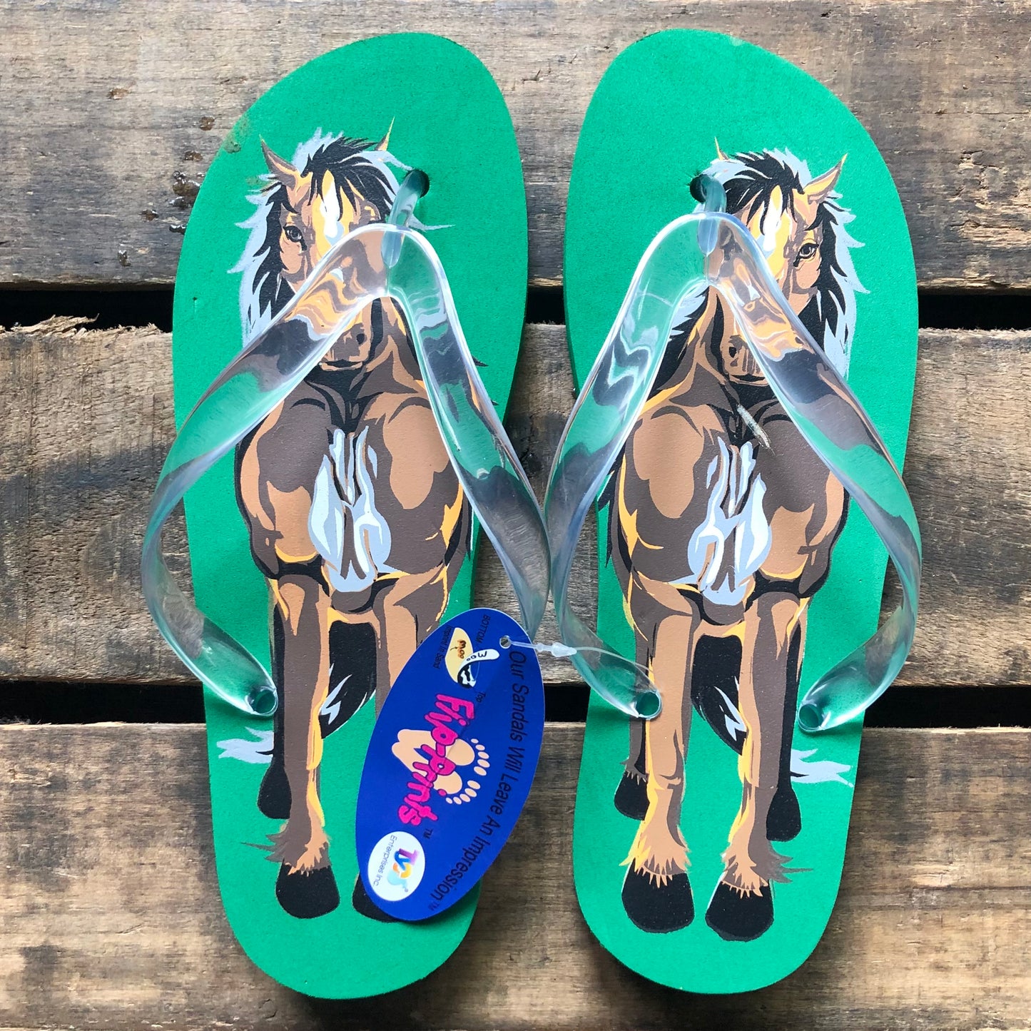 New with Tag Women’s Horse Flip Flops with Horseshoe Imprint on Bottom